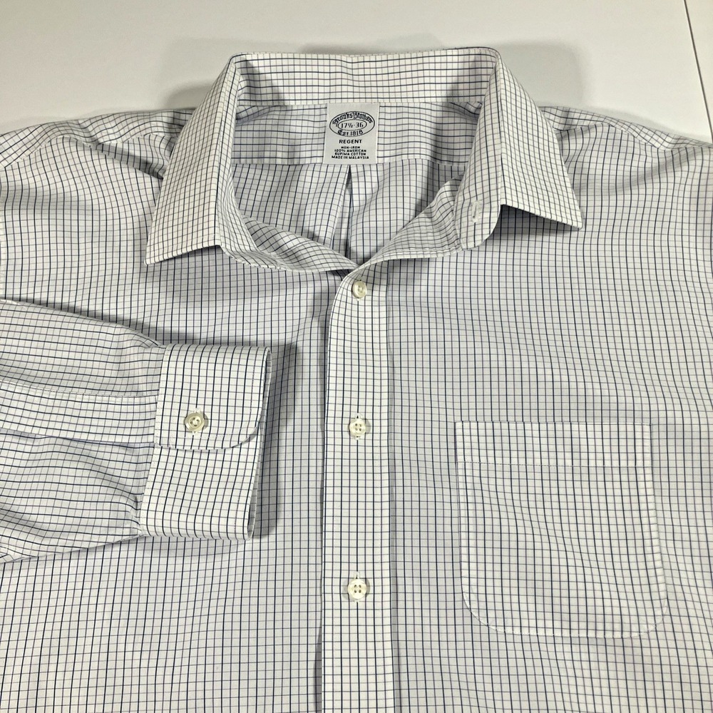 Brooks Brothers Regent Men's 17.5–36 Purple Blue Gingham Check Supima Non-Iron